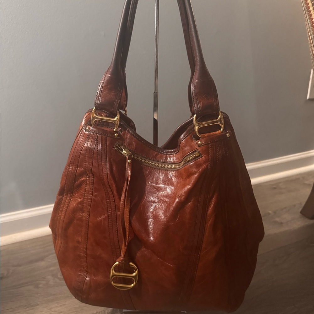 Kooba Brown Leather Shoulder Bag with Textured Finish